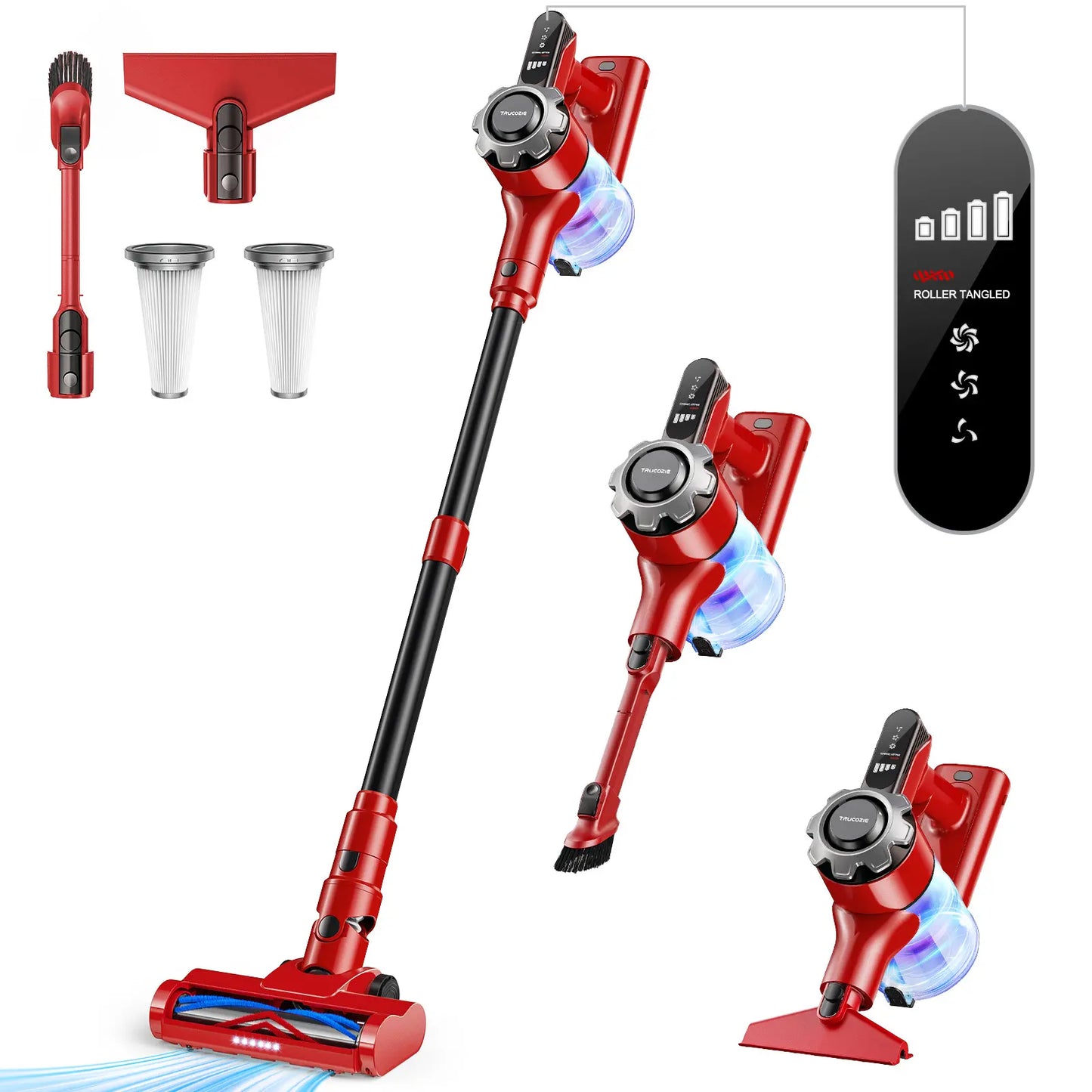 【 2026 Newly Upgraded】Trucozie T350 Cordless Vacuum Features an 8-In-1 Lightweight Design with up to 45 Minutes of Runtime and 33Kpa of Powerful Suction. This Rechargeable Cordless Vacuum Is Ideal for Carpets, Tiles, Pet Hair, and Hardwood Floors.