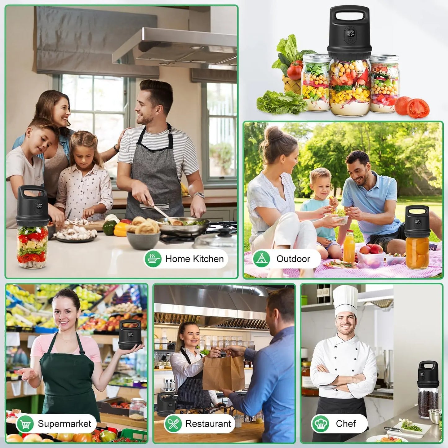 Coobiiya Mason Jar Vacuum Sealer with Ergonomic Handle Cordless 2000Mah Battery Dual Smart Mode for Wide & Regular Mouth Jars Portable & Durable Appliance