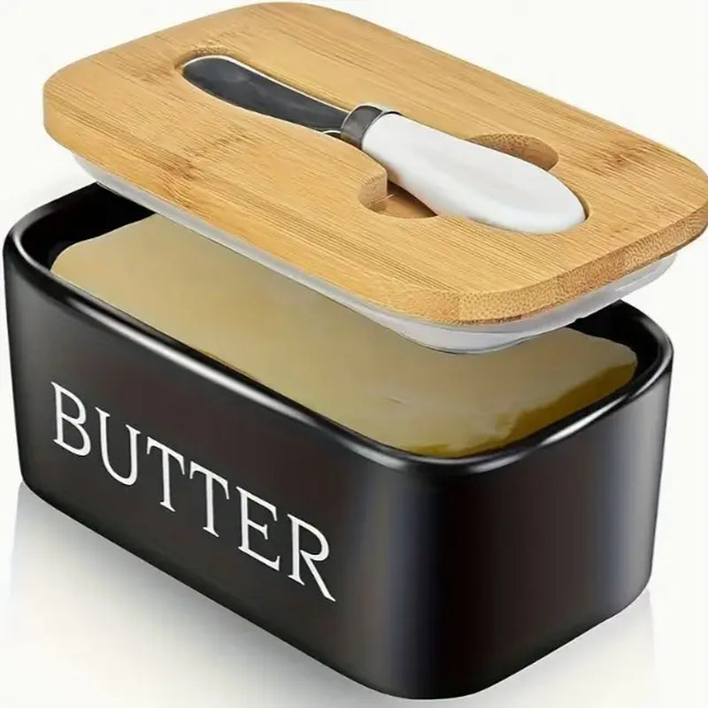 Ceramic Luxury Large Butter Dish - Countertop Keeper with Lid, Knife, High-Quality Silicone Sealing, and Easy-Clean Design - Perfect Kitchen Gift for Butter Lovers #Summervibes