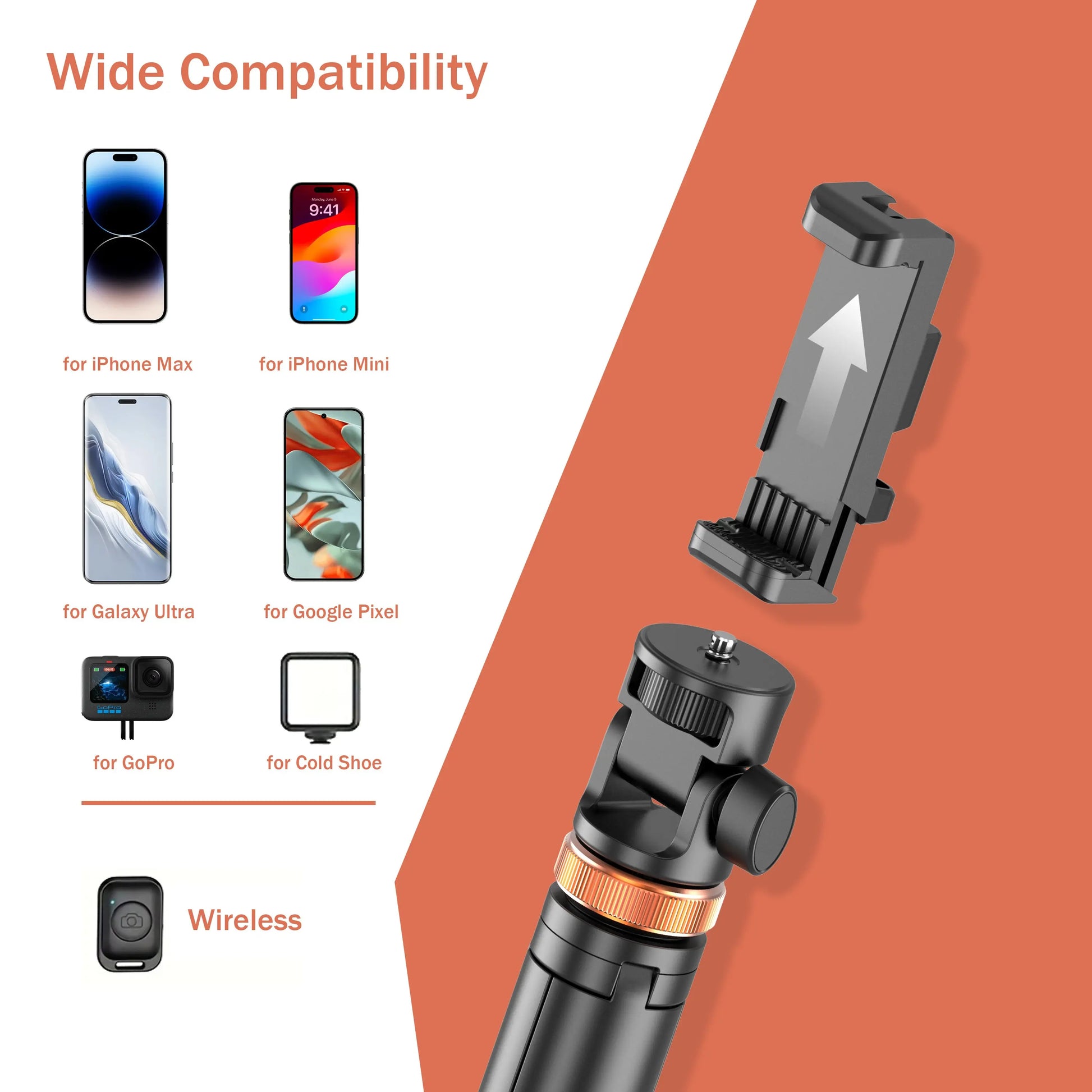 61-In Smartphone Selfie Stick with Wireless Remote, Upgraded Stable Phone Tripod Stand, Tech Accessories for Iphone 17/16/15/14/13 & Mobile Devices, Travel-Friendly Cam Videography Equipment