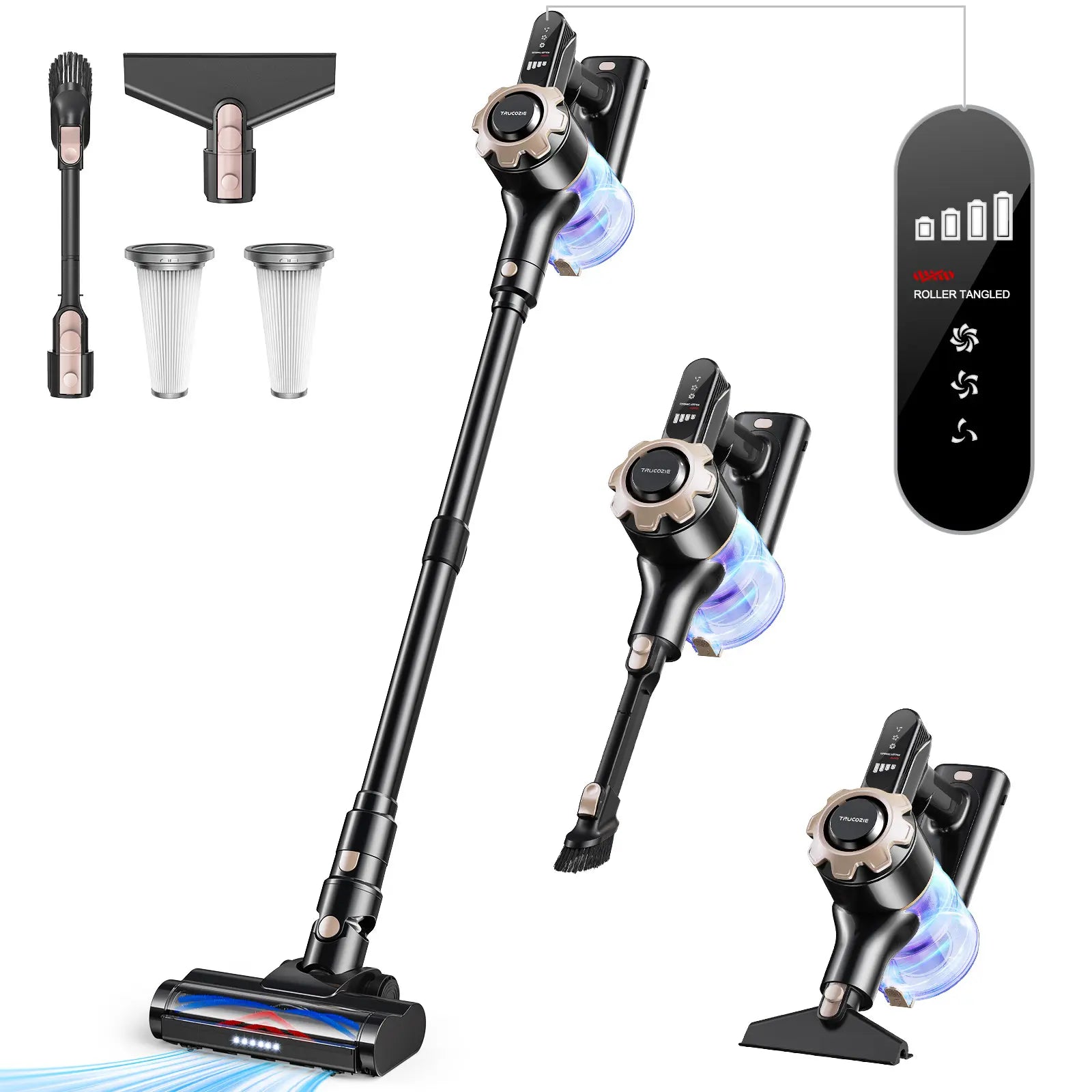 【 2026 Newly Upgraded】Trucozie T350 Cordless Vacuum Features an 8-In-1 Lightweight Design with up to 45 Minutes of Runtime and 33Kpa of Powerful Suction. This Rechargeable Cordless Vacuum Is Ideal for Carpets, Tiles, Pet Hair, and Hardwood Floors.