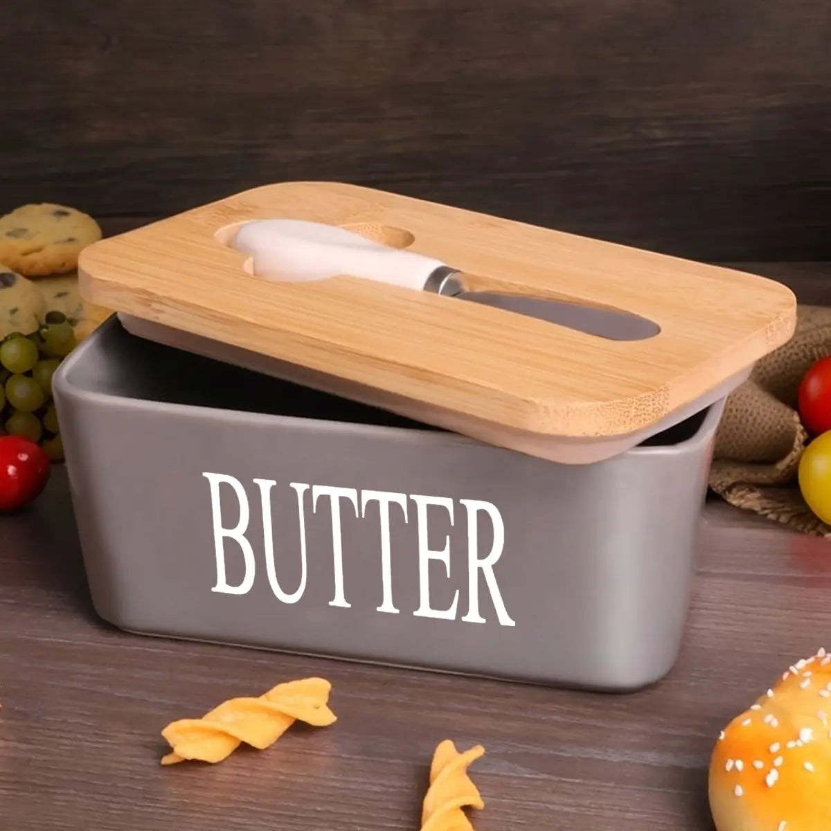 Ceramic Luxury Large Butter Dish - Countertop Keeper with Lid, Knife, High-Quality Silicone Sealing, and Easy-Clean Design - Perfect Kitchen Gift for Butter Lovers #Summervibes