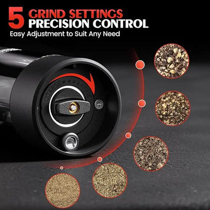 Electric Pepper Mill, Adjustable Coarseness, Salt and Pepper One-Handed Grinder, USB Rechargeable, Easy to Clean – Grinder Only (Salt & Pepper Not Included), Suitable for Kitchen, Dining, BBQ, Camping