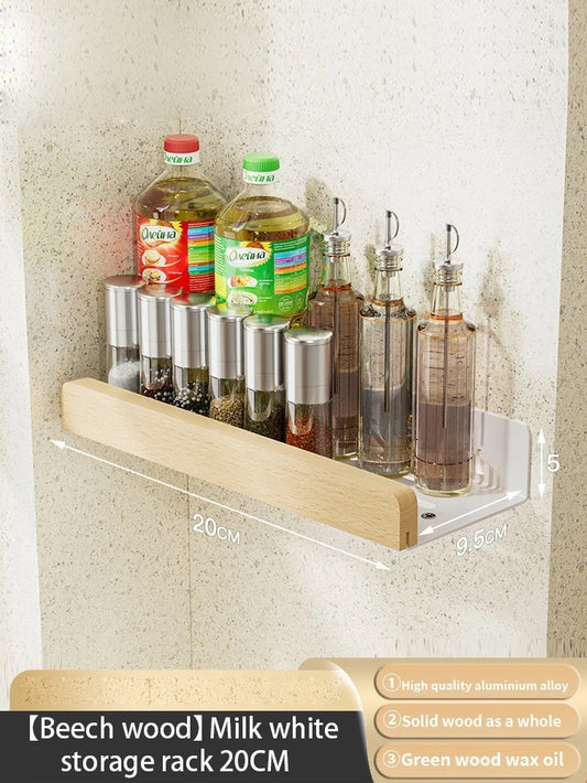 Wood Kitchen Organizer Mounted Spice Rack Kitchen Storage with Hooks for Condiments Kitchen Accessories