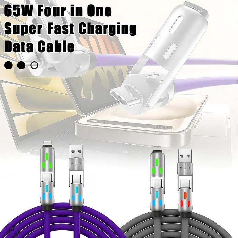 6.6FT 4-In-1 USB-C Cable, PD Fast Charging, Data Sync, EXAVON USB-A, Type-C, Lightning, Aluminum, Compatible