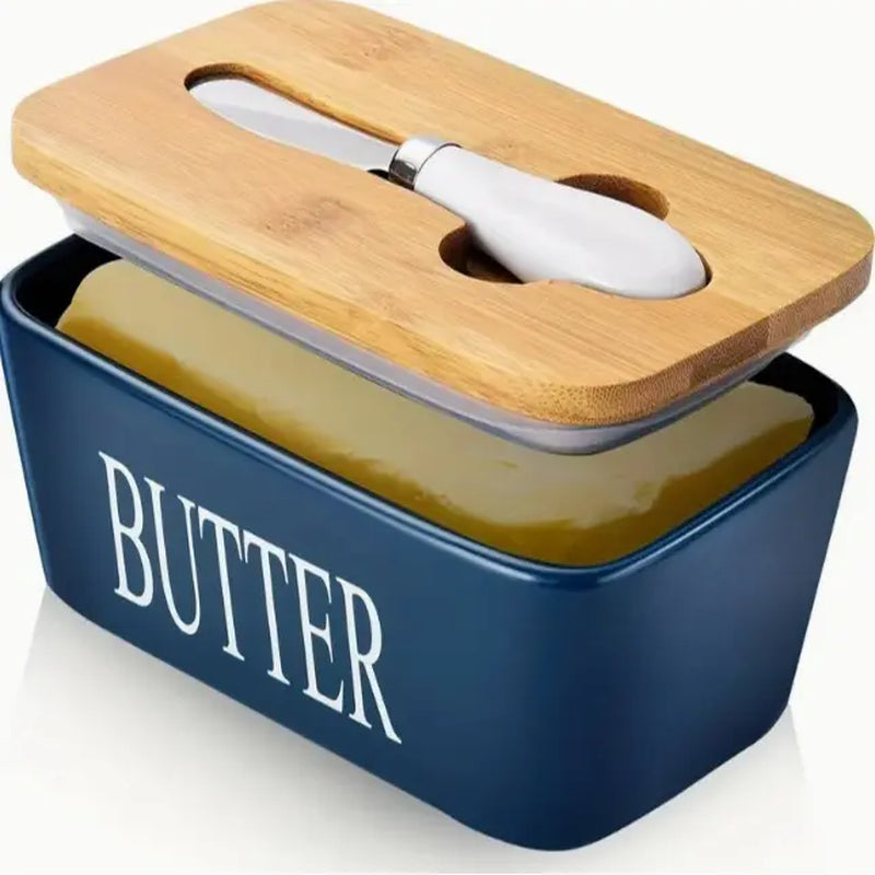 Ceramic Luxury Large Butter Dish - Countertop Keeper with Lid, Knife, High-Quality Silicone Sealing, and Easy-Clean Design - Perfect Kitchen Gift for Butter Lovers #Summervibes