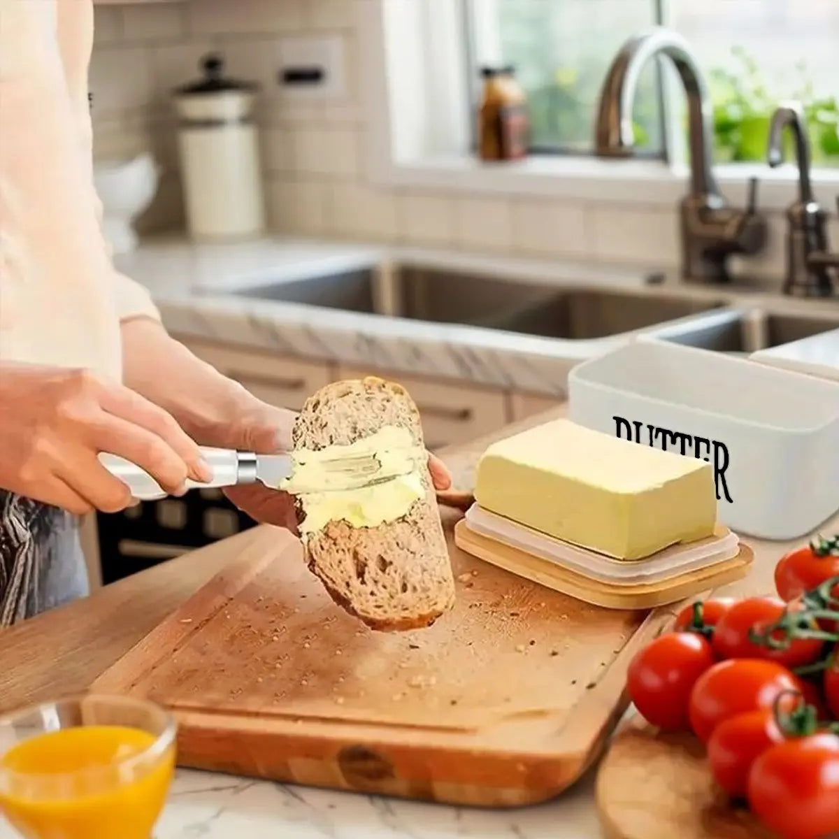 Ceramic Luxury Large Butter Dish - Countertop Keeper with Lid, Knife, High-Quality Silicone Sealing, and Easy-Clean Design - Perfect Kitchen Gift for Butter Lovers #Summervibes