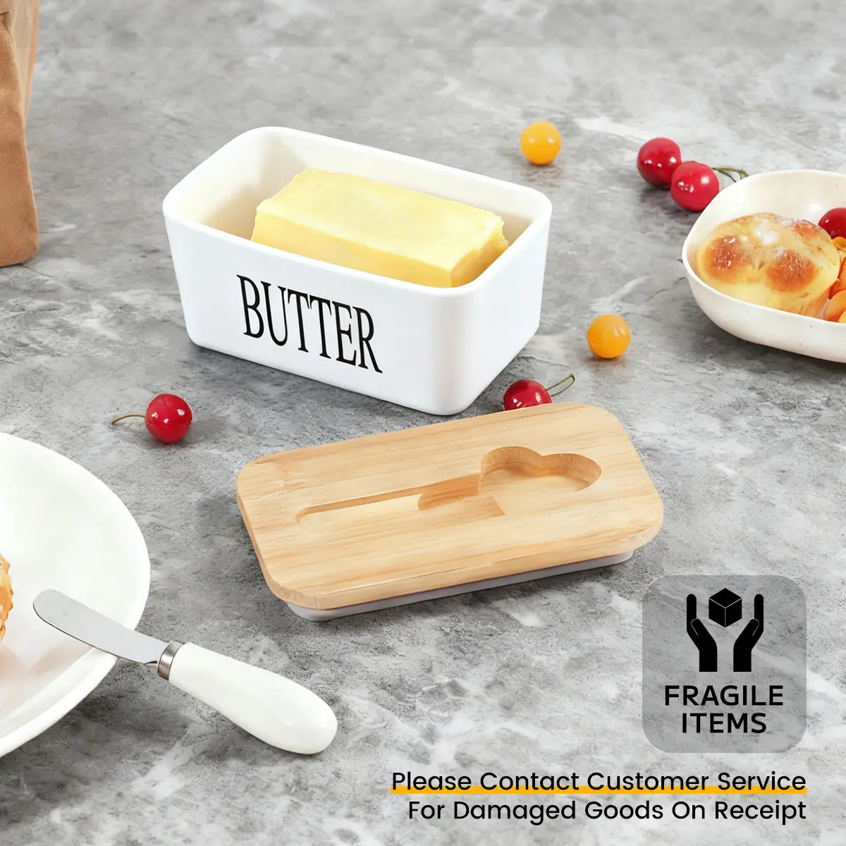 Ceramic Luxury Large Butter Dish - Countertop Keeper with Lid, Knife, High-Quality Silicone Sealing, and Easy-Clean Design - Perfect Kitchen Gift for Butter Lovers #Summervibes