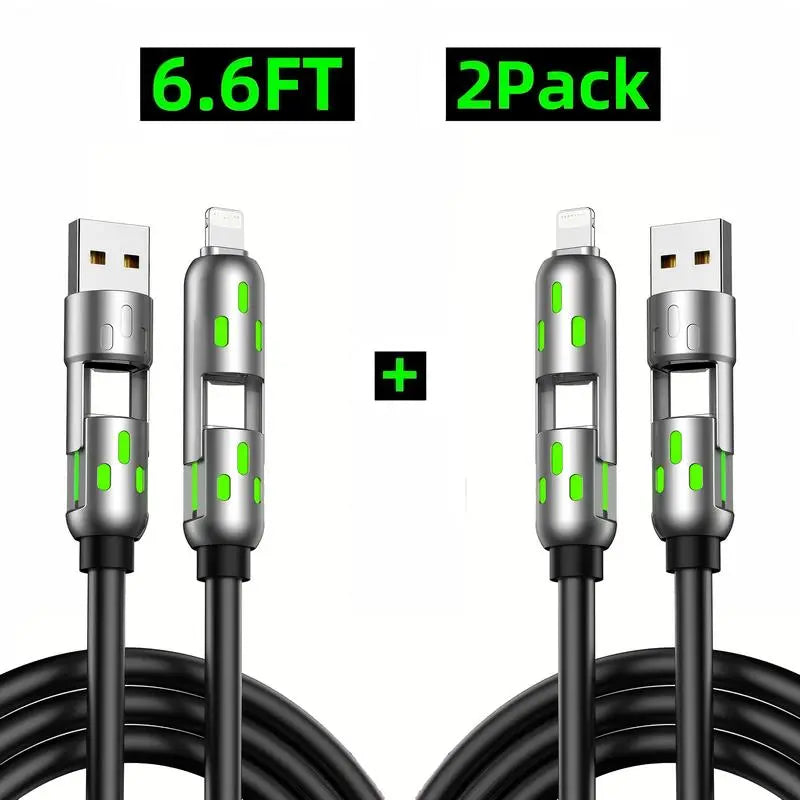 6.6FT 4-In-1 USB-C Cable, PD Fast Charging, Data Sync, EXAVON USB-A, Type-C, Lightning, Aluminum, Compatible