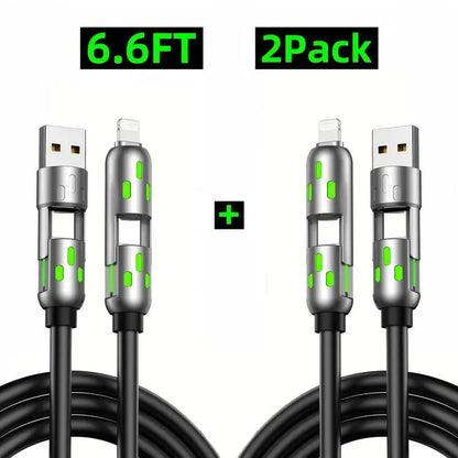 6.6FT 4-In-1 USB-C Cable, PD Fast Charging, Data Sync, EXAVON USB-A, Type-C, Lightning, Aluminum, Compatible