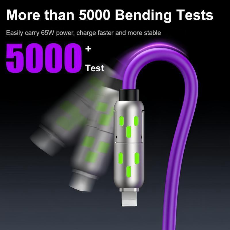 6.6FT 4-In-1 USB-C Cable, PD Fast Charging, Data Sync, EXAVON USB-A, Type-C, Lightning, Aluminum, Compatible