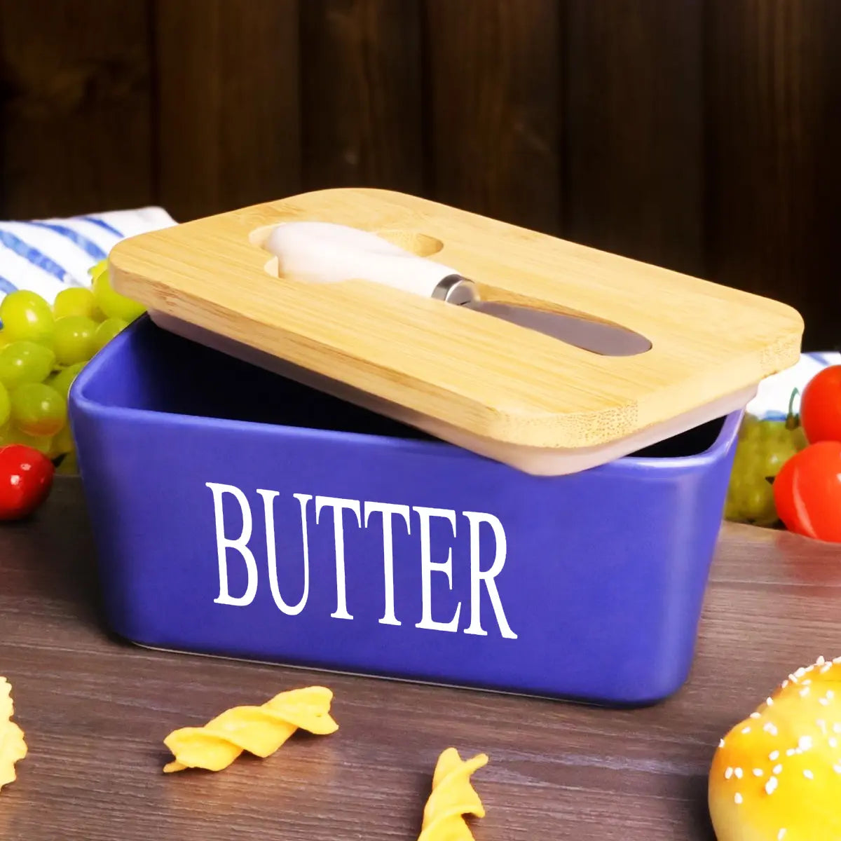 Ceramic Luxury Large Butter Dish - Countertop Keeper with Lid, Knife, High-Quality Silicone Sealing, and Easy-Clean Design - Perfect Kitchen Gift for Butter Lovers #Summervibes