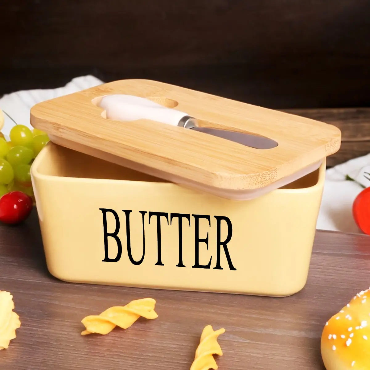 Ceramic Luxury Large Butter Dish - Countertop Keeper with Lid, Knife, High-Quality Silicone Sealing, and Easy-Clean Design - Perfect Kitchen Gift for Butter Lovers #Summervibes