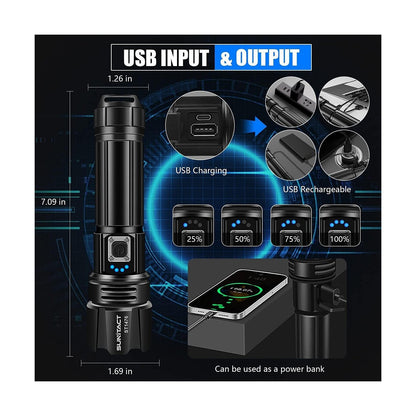 Unleash the Power of Light with Sunitact 20000 Lumen Rechargeable Flashlight - Perfect for Emergencies, Camping, and Outdoor Adventures!