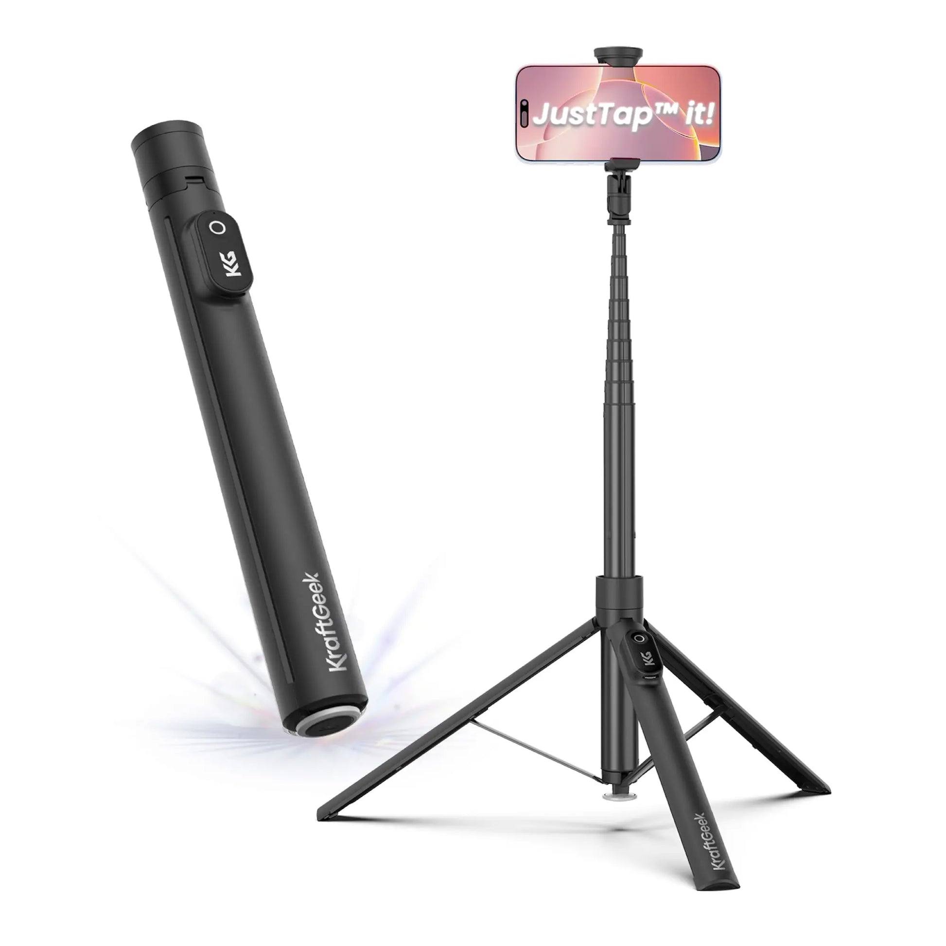 Kraftgeek Justtap Tap-To-Open Phone Tripod with Remote - Smartphone Vlogging Kit for Enhanced Video Capture