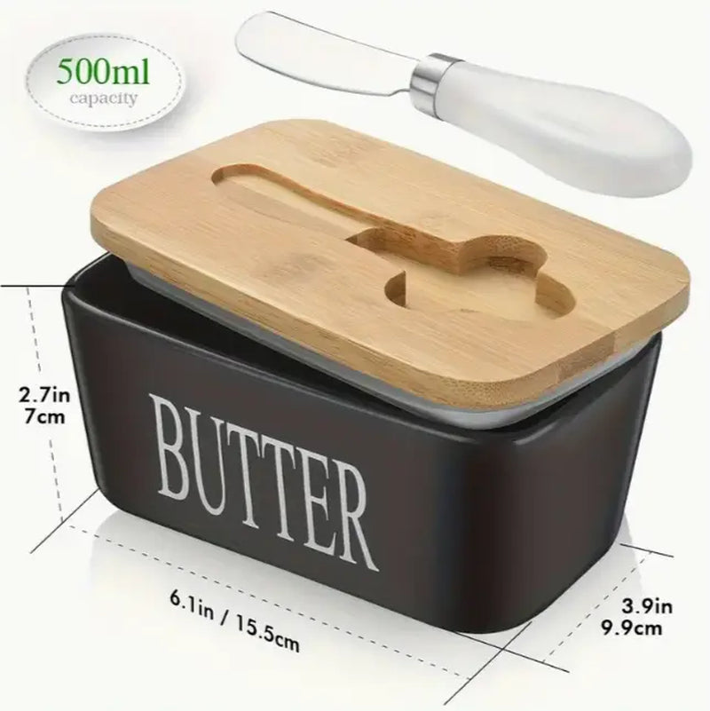 Ceramic Luxury Large Butter Dish - Countertop Keeper with Lid, Knife, High-Quality Silicone Sealing, and Easy-Clean Design - Perfect Kitchen Gift for Butter Lovers #Summervibes