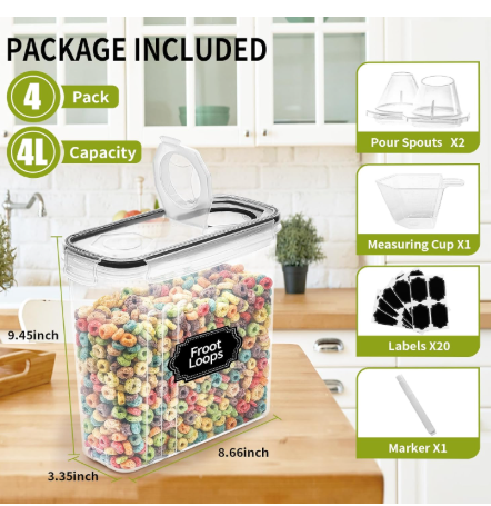 Airtight Cereal Storage Containers (Set of 4)