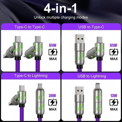 6.6FT 4-In-1 USB-C Cable, PD Fast Charging, Data Sync, EXAVON USB-A, Type-C, Lightning, Aluminum, Compatible