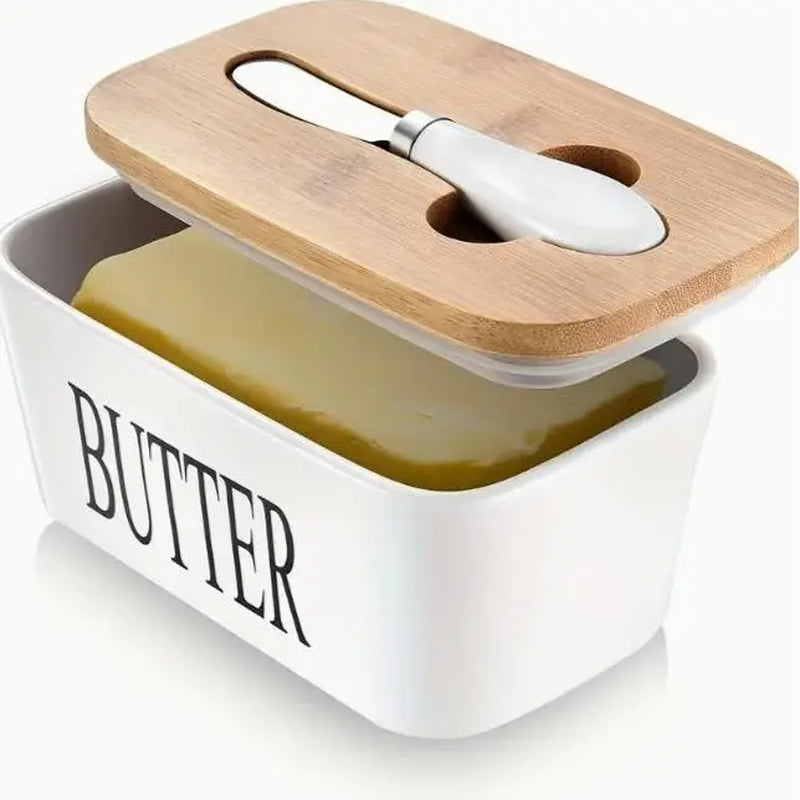 Ceramic Luxury Large Butter Dish - Countertop Keeper with Lid, Knife, High-Quality Silicone Sealing, and Easy-Clean Design - Perfect Kitchen Gift for Butter Lovers #Summervibes