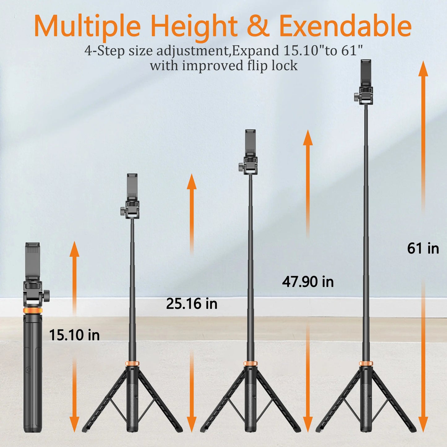 61-In Smartphone Selfie Stick with Wireless Remote, Upgraded Stable Phone Tripod Stand, Tech Accessories for Iphone 17/16/15/14/13 & Mobile Devices, Travel-Friendly Cam Videography Equipment
