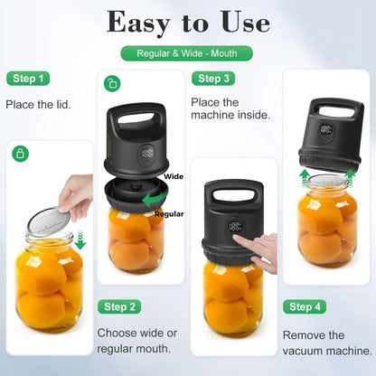 Coobiiya Mason Jar Vacuum Sealer with Ergonomic Handle Cordless 2000Mah Battery Dual Smart Mode for Wide & Regular Mouth Jars Portable & Durable Appliance