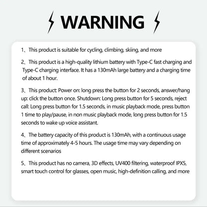 New Yj-006 Bluetooth-Compatible Chip, Quick Charging, Long Battery Life, Suitable for Men & Women, Sports Smart Glasses, Cycling Hiking Fishing Travel Accessories