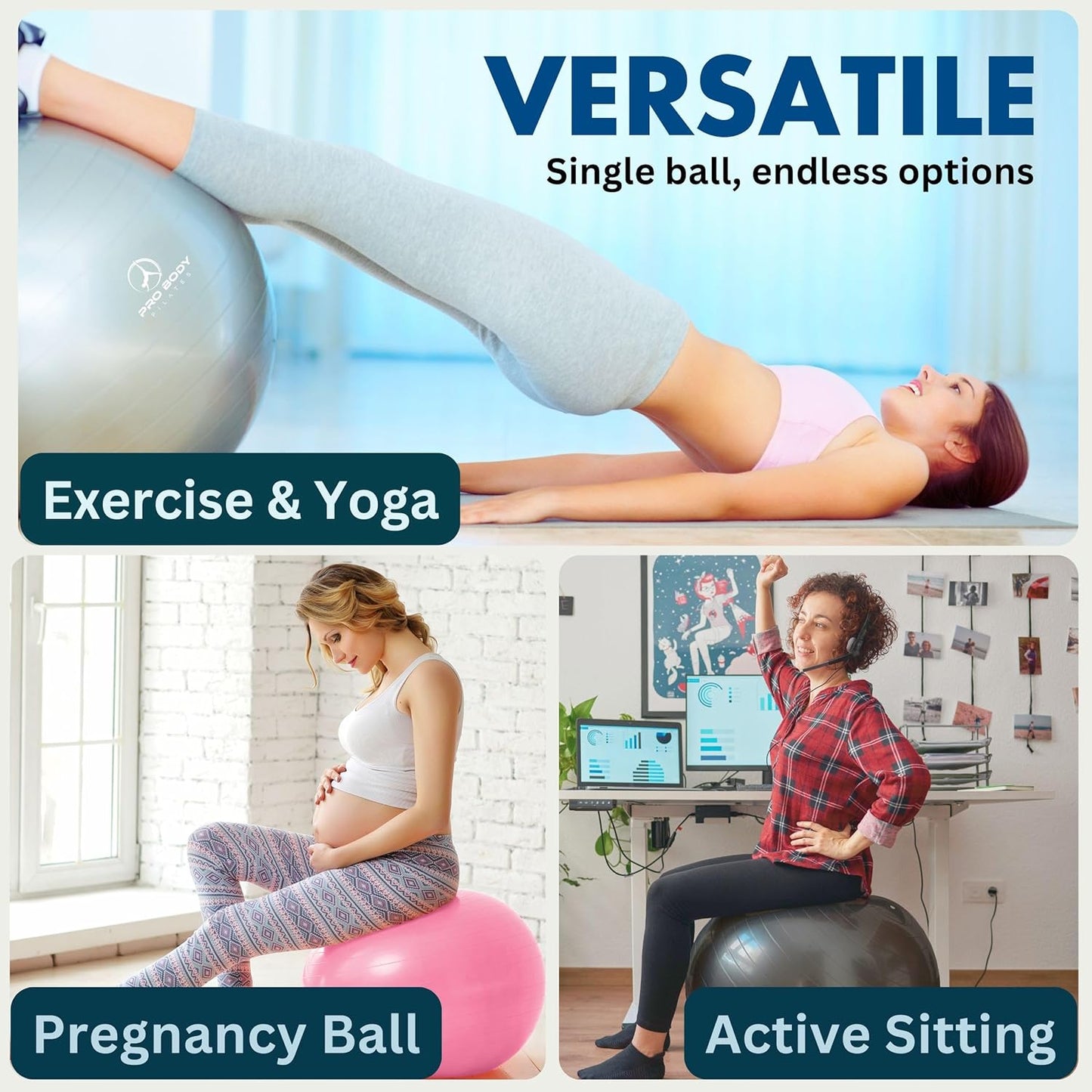 Premium Exercise Ball - Versatile Gym-Grade Balance Ball for Fitness, Yoga, Workout, Pregnancy & Physical Therapy