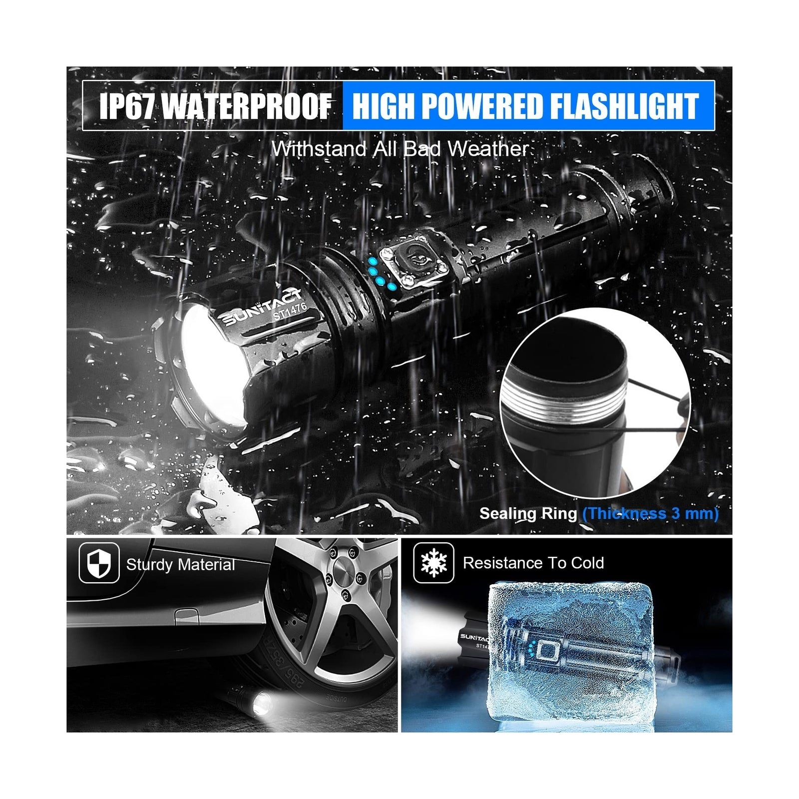 Unleash the Power of Light with Sunitact 20000 Lumen Rechargeable Flashlight - Perfect for Emergencies, Camping, and Outdoor Adventures!